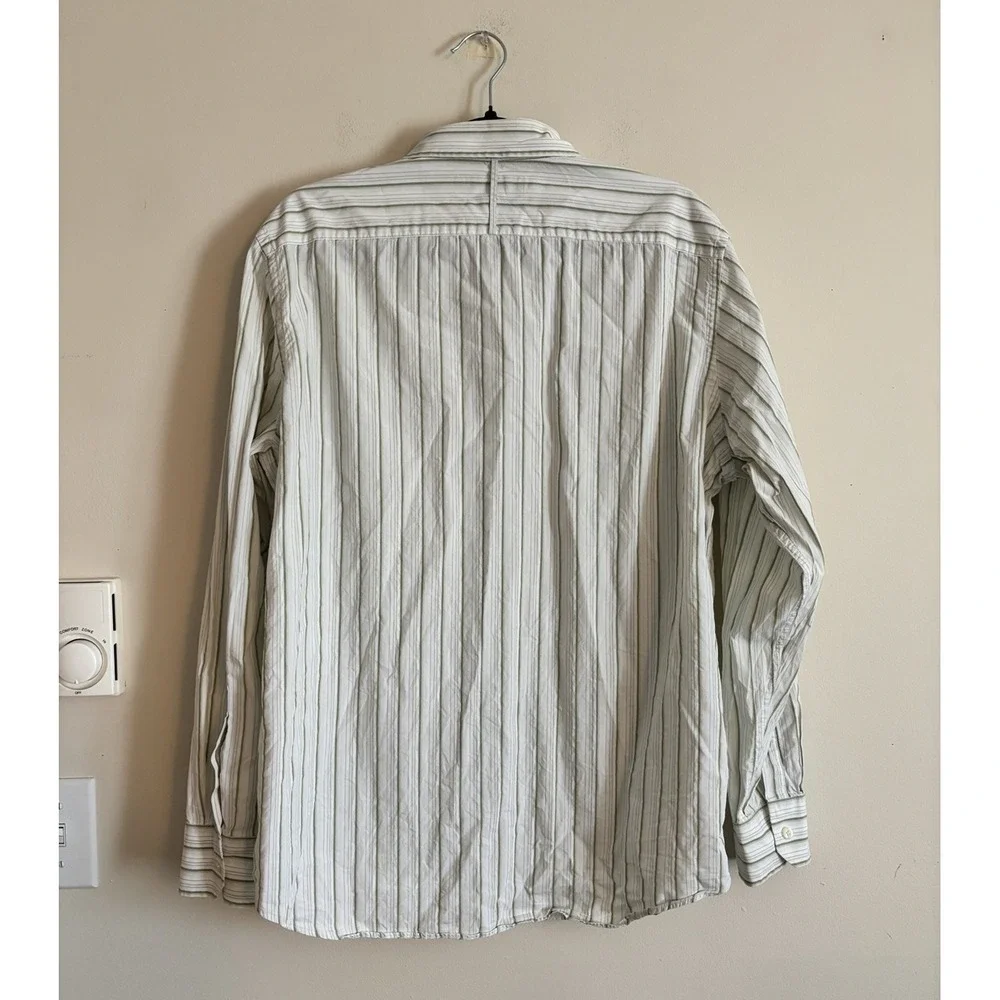 Banana Republic Button Up Shirt Mens Large Green Stripe Office Business Casual